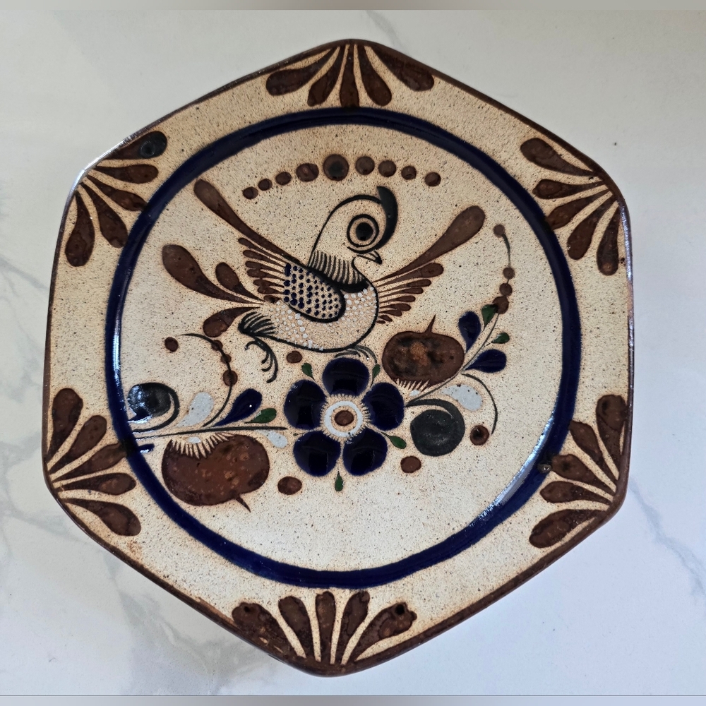 Vintage‎ Tonala Mexican Pottery Plate / Bowl Hand Painted Signed Hangable